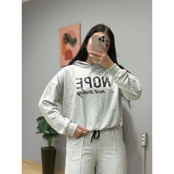 Kadın Uzun Kollu Nope Baskılı Beli Ribanalı Ikili Takım