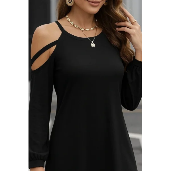 Kadın Uzun Kollu Omuz Açık Askı Detay Viskon Mini Boy Elbise