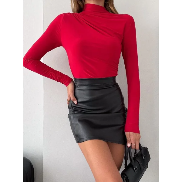 Kadın Uzun Kollu Omuz Büzgü Detay Vanezia Kumaş Bluz