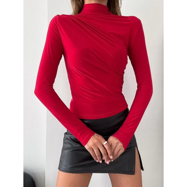 Kadın Uzun Kollu Omuz Büzgü Detay Vanezia Kumaş Bluz