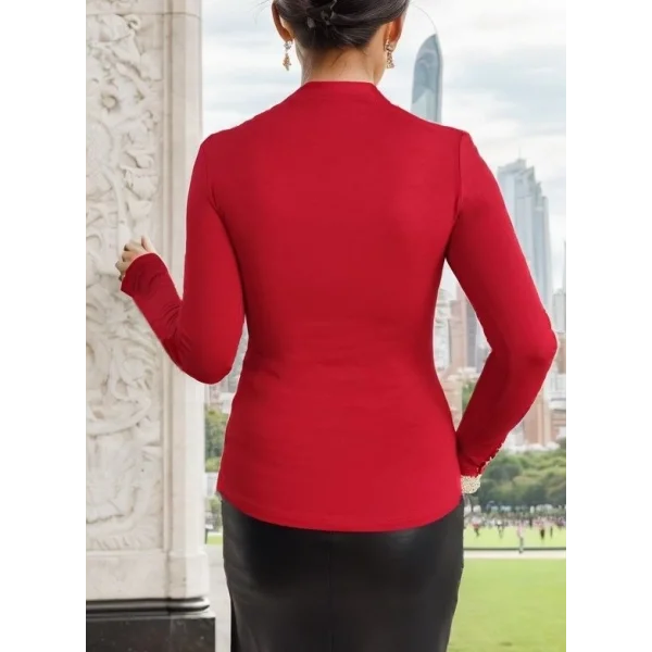 Kadın Uzun Kollu Omuz Dekolte Ve Aksesuar Detay Viskon Bluz