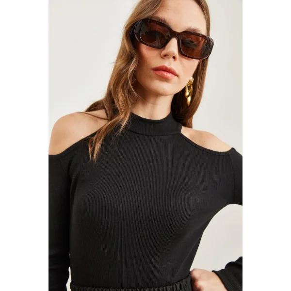 Kadın Uzun Kollu Omuz Dekolteli Kaşkorse Kumaş Bluz