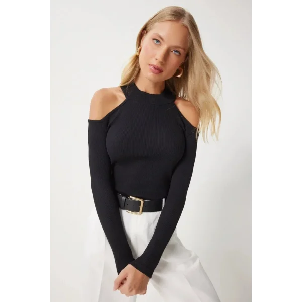 Kadın Uzun Kollu Omuz Dekolteli Kaşkorse Kumaş Bluz