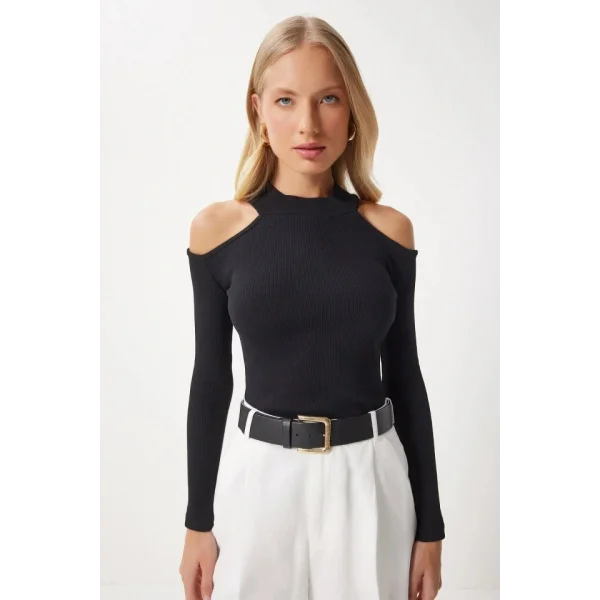 Kadın Uzun Kollu Omuz Dekolteli Kaşkorse Kumaş Bluz