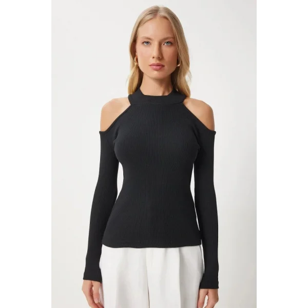 Kadın Uzun Kollu Omuz Dekolteli Kaşkorse Kumaş Bluz