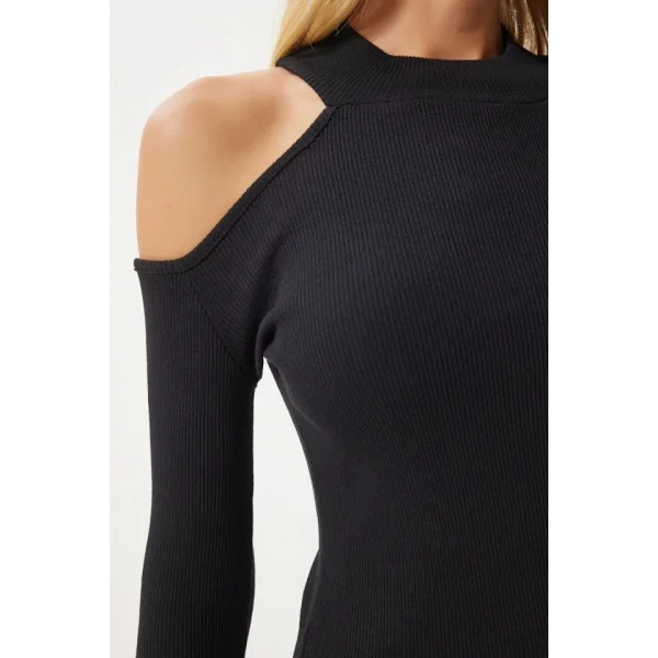 Kadın Uzun Kollu Omuz Dekolteli Kaşkorse Kumaş Bluz