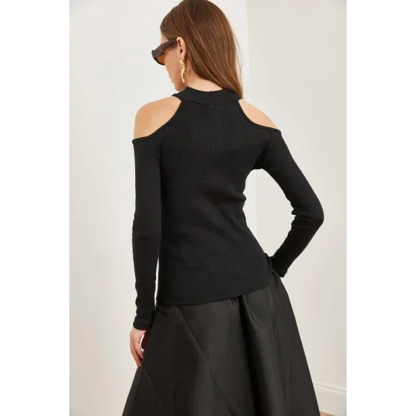 Kadın Uzun Kollu Omuz Dekolteli Kaşkorse Kumaş Bluz