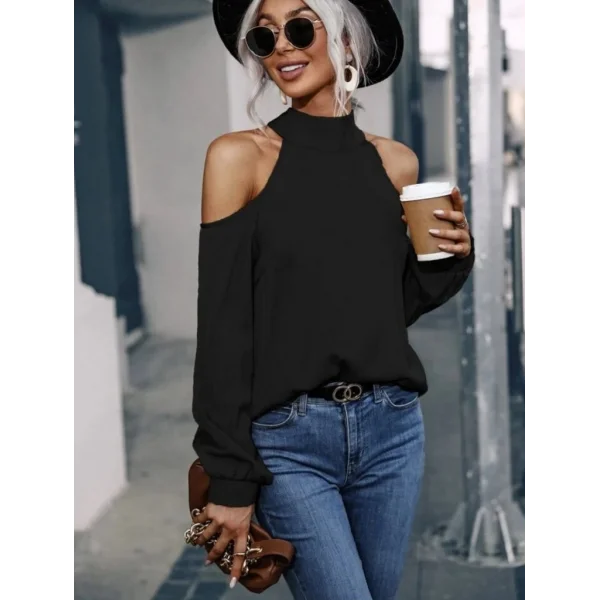 Kadın Uzun Kollu Omuz Dekolteli Viskon Bluz