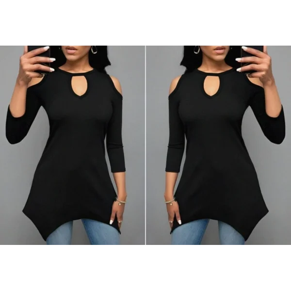 Kadın Uzun Kollu Omuz Ve Göğüs Dekolte Detay Viskon Bluz