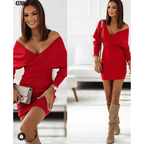 Kadın Uzun Kollu Omuzlar Açık Detay Triko Elbise