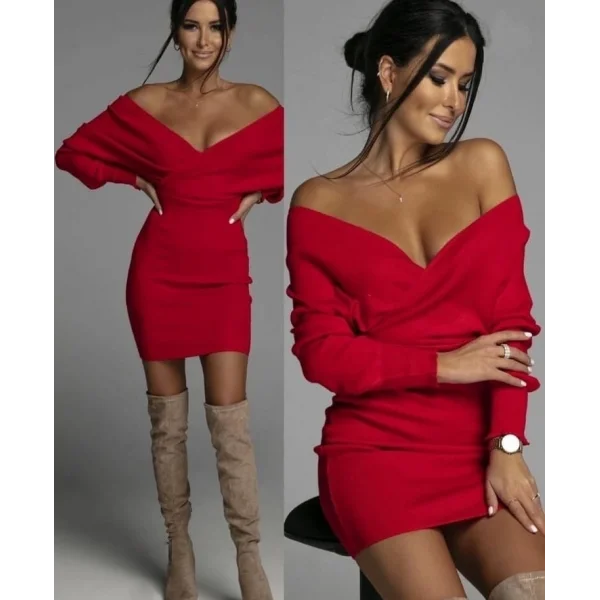 Kadın Uzun Kollu Omuzlar Açık Detay Triko Elbise