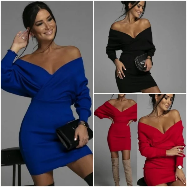 Kadın Uzun Kollu Omuzlar Açık Detay Triko Elbise