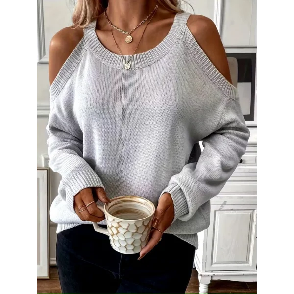 Kadın Uzun Kollu Omuzlardan Açık Askılı Triko Bluz