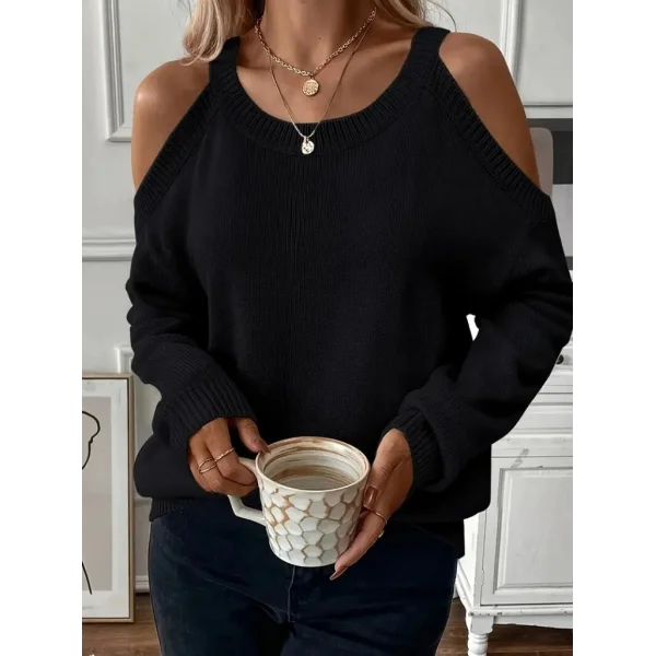Kadın Uzun Kollu Omuzlardan Açık Askılı Triko Bluz