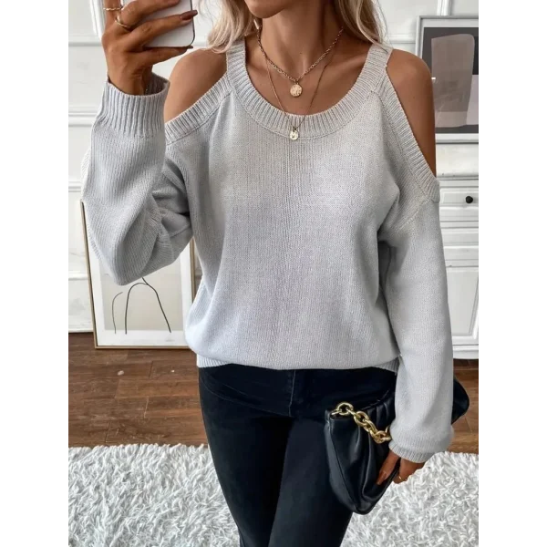 Kadın Uzun Kollu Omuzlardan Açık Askılı Triko Bluz