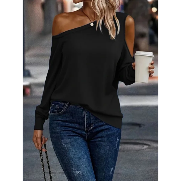 Kadın Uzun Kollu Omuzlardan Açık Salaş Viskon Iki Iplik Bluz