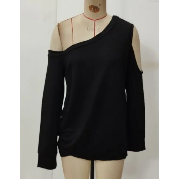 Kadın Uzun Kollu Omuzlardan Açık Salaş Viskon Iki Iplik Bluz