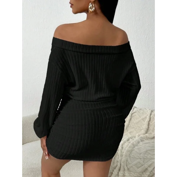 Kadın Uzun Kollu Omuzlardan Açık Yanlardan Büzgülü şardonlu Kaşkorse Elbise