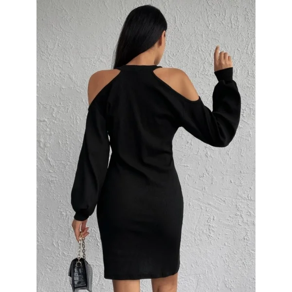 Kadın Uzun Kollu Omuzları Açık Boyundan şerit Detay Kaşkorse Elbise