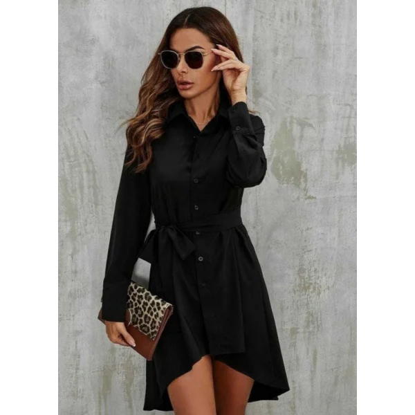 Kadın Uzun Kollu ön Kısım Kısım Arka Kısım Uzun Trikoton Gömlek Elbise