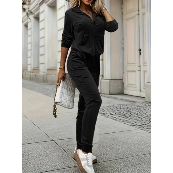 Kadın Uzun Kollu önden Cepli Fermuarlı Kadife Bluz Ve Pantolon Ikili Takım