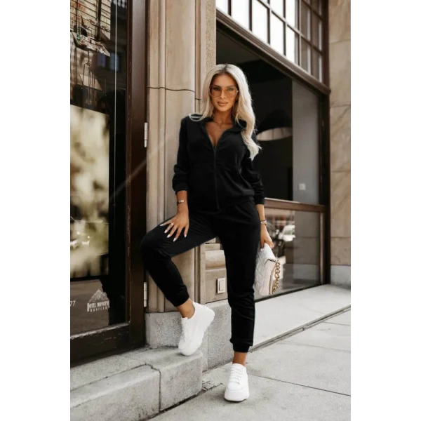 Kadın Uzun Kollu önden Cepli Fermuarlı Kadife Bluz Ve Pantolon Ikili Takım