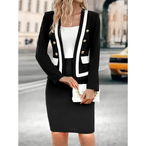 Kadın Uzun Kollu önden Düğmeli Atlas Ceket Ve Yüksek Bel Kısa Etek Ikili Takım