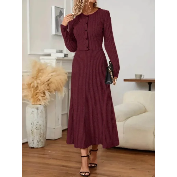 Kadın Uzun Kollu önden Düğmeli Bluz Ve Yüksek Bel A Kesim Uzun Etek şardonlu Kaşkorse Ikili Takım