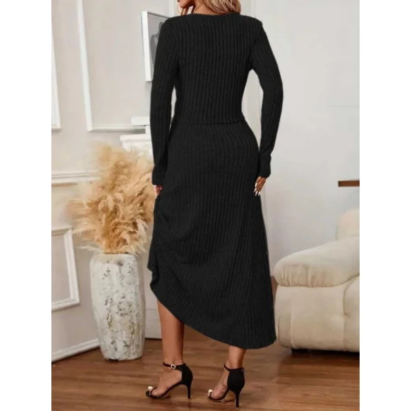 Kadın Uzun Kollu önden Düğmeli Bluz Ve Yüksek Bel A Kesim Uzun Etek şardonlu Kaşkorse Ikili Takım