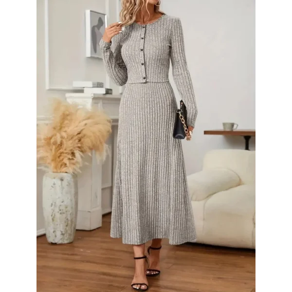 Kadın Uzun Kollu önden Düğmeli Bluz Ve Yüksek Bel A Kesim Uzun Etek şardonlu Kaşkorse Ikili Takım