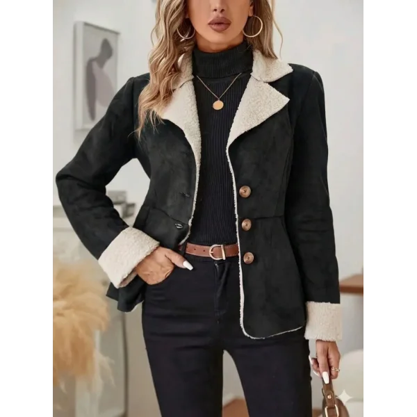 Kadın Uzun Kollu önden Düğmeli Cep Detaylı Kısa Süet Ceket