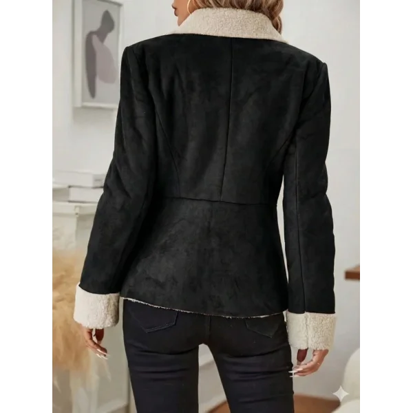 Kadın Uzun Kollu önden Düğmeli Cep Detaylı Kısa Süet Ceket