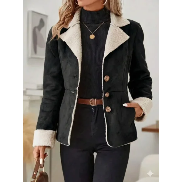 Kadın Uzun Kollu önden Düğmeli Cep Detaylı Kısa Süet Ceket