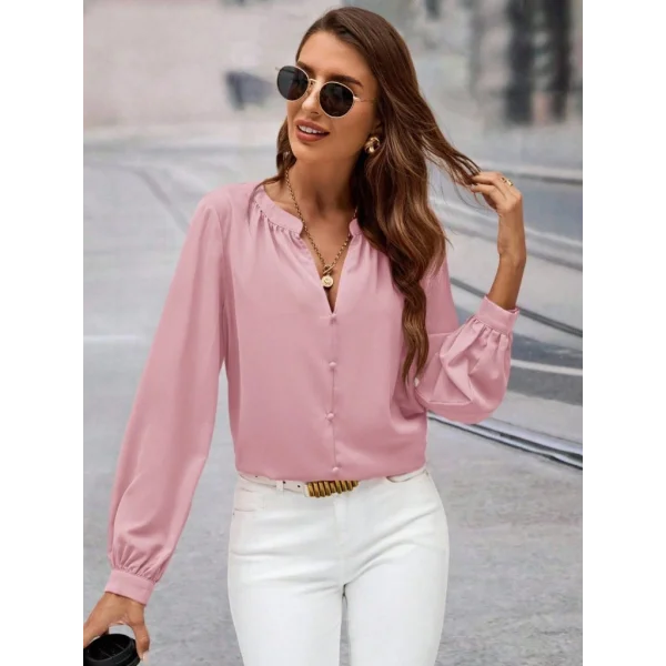 Kadın Uzun Kollu önden Düğmeli Hakim Yaka Ithal Krep Bluz