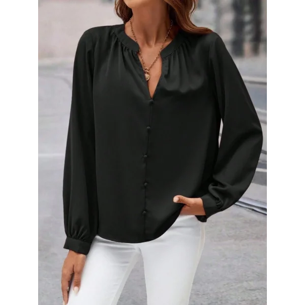 Kadın Uzun Kollu önden Düğmeli Hakim Yaka Ithal Krep Bluz