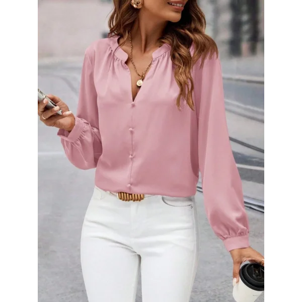 Kadın Uzun Kollu önden Düğmeli Hakim Yaka Ithal Krep Bluz