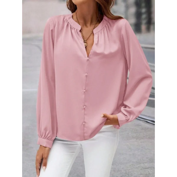 Kadın Uzun Kollu önden Düğmeli Hakim Yaka Ithal Krep Bluz