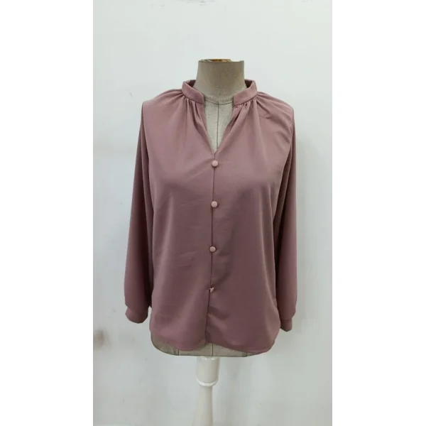 Kadın Uzun Kollu önden Düğmeli Hakim Yaka Ithal Krep Bluz