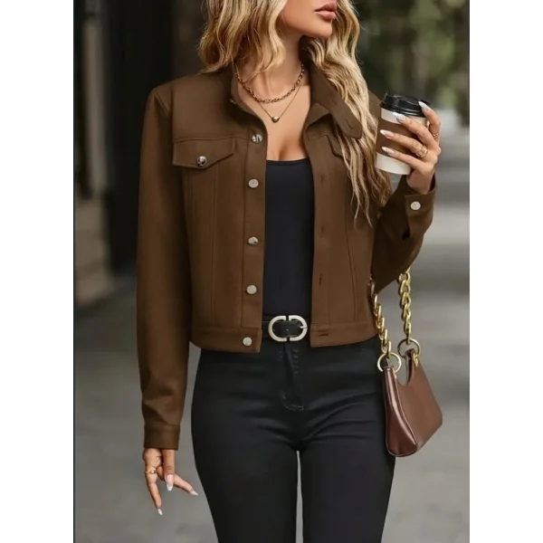 Kadın Uzun Kollu önden Düğmeli Kısa Süet Ceket