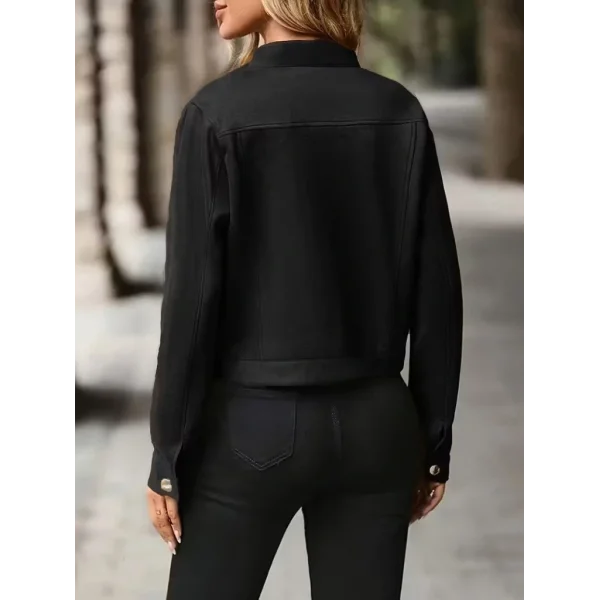 Kadın Uzun Kollu önden Düğmeli Kısa Süet Ceket