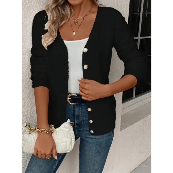 Kadın Uzun Kollu önden Düğmeli Kısa Triko Hırka