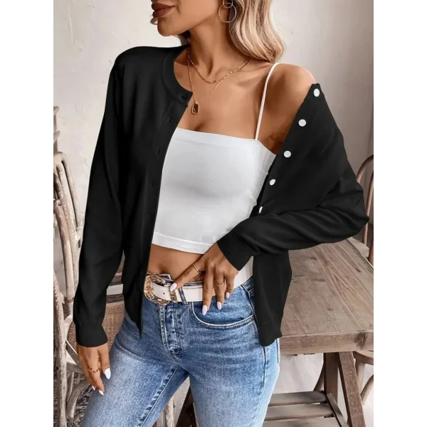 Kadın Uzun Kollu önden Düğmeli Triko Ceket