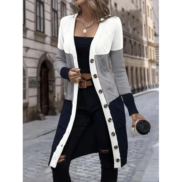 Kadın Uzun Kollu önden Düğmeli Ve Cepli Karışık Renkli Triko Hırka