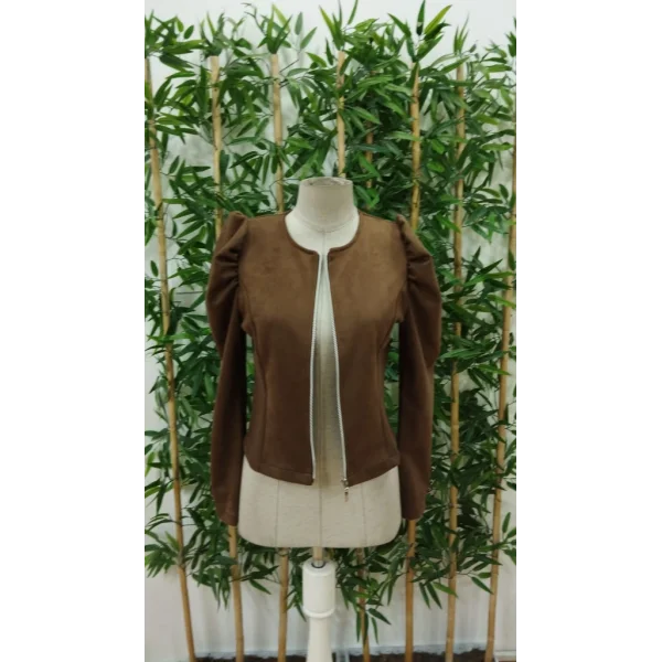 Kadın Uzun Kollu önden Fermuarlı Balon Kol Süet Ceket