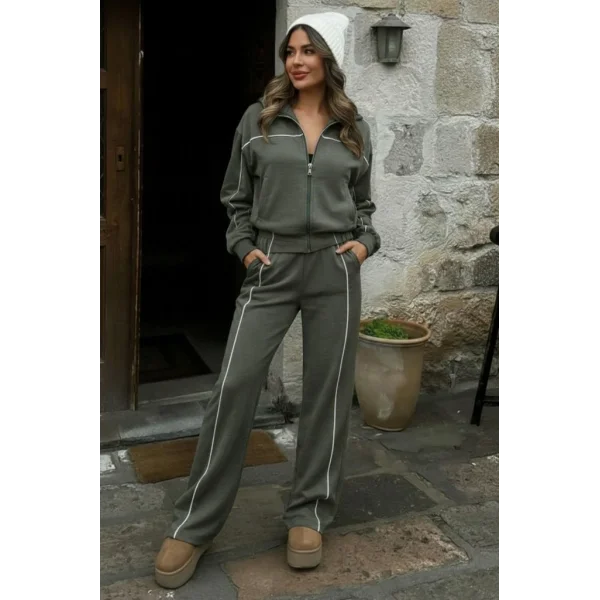 Kadın Uzun Kollu önden Fermuarlı Bluz Ve Pantolon Modal Ikili Takım