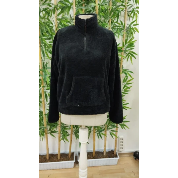 Kadın Uzun Kollu önden Fermuarlı Cepli Peluş Sweat