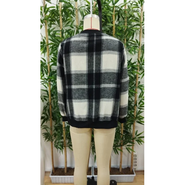 Kadın Uzun Kollu önden Fermuarlı Ekose Desenli Ceket