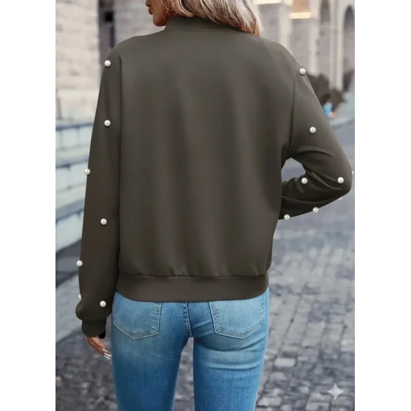 Kadın Uzun Kollu önden Fermuarlı Incili Kısa Modal Ceket