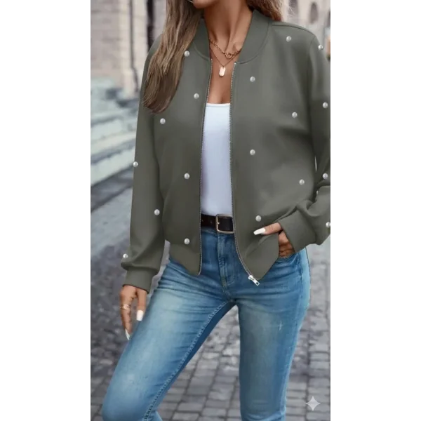 Kadın Uzun Kollu önden Fermuarlı Incili Kısa Modal Ceket