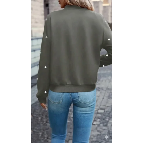 Kadın Uzun Kollu önden Fermuarlı Incili Kısa Modal Ceket